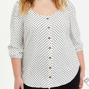 NWOT Torrid White & Black Polka-dot Button-up 3/4 Puff Sleeve Blouse Size 3